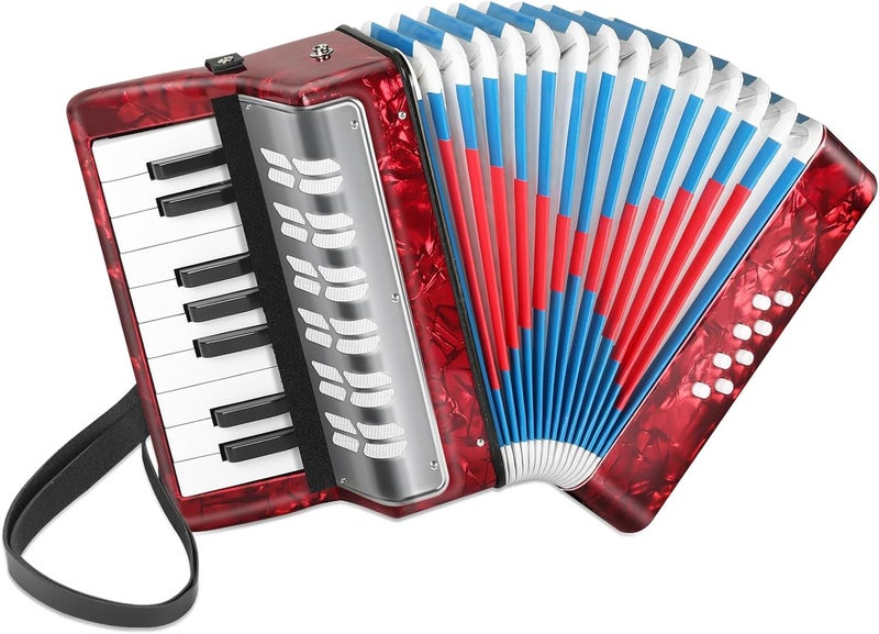 LOTKEY 17 Key Piano Accordion, 8 Bass Kids Accordion, Celluloid Body, Metal Cover Accordions Louder Clearer Timbre Than Plastic, Lightweight Design for Children, Beginners to Practice (Red) - Image 1